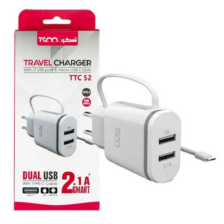 شارژر دیواری موبایل تایپ سی تسکو مدل TTC 52