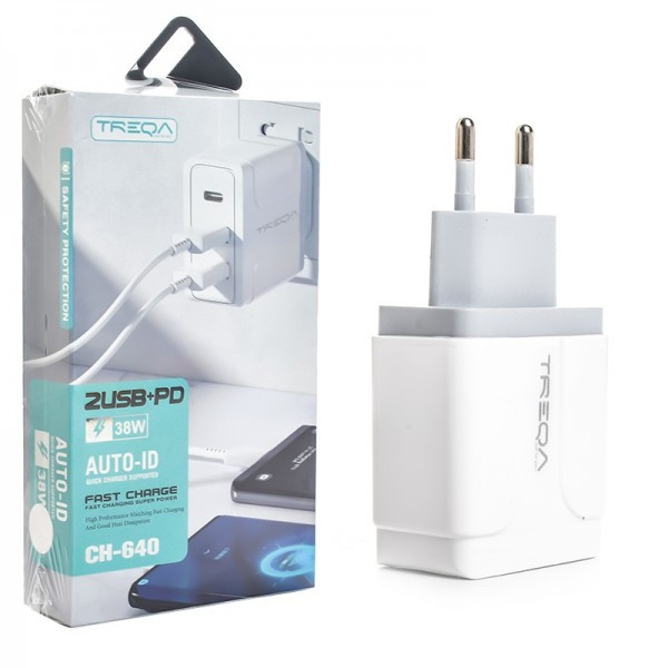 کلگی شارژر 38 وات 3 پورت ترکا (TREQA) همراه با کابل مدل CH-640
